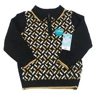 Černo-hnědo-bílý polo svetr se vzorem Matalan