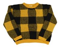 Okrovo-čierny kockovaný vlnený crop sveter H&M