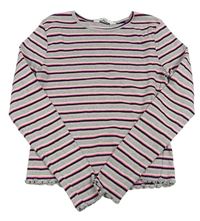 Sivo-čierno-neónově ružové pruhované rebrované crop tričko H&M