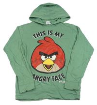 Zelená mikina s Angry Birds a kapucňou