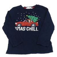 Tmavomodré tričko s autom so sobom a stromkem H&M