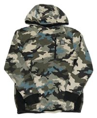 Sivo-béžovo-petrolejová army mikina s nášivkou a kapucňou zn. George