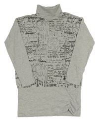 Šedá melírovaná bavlněná šatová tunika s nápisy a rolákem Esprit