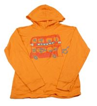 Oranžové triko s doubledeckerem se zvířaty a kapucí