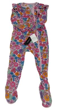 Nové - Růžový květovaný plyšový overal s volánky Dunnes