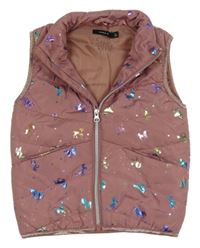 Staroružová šušťáková zateplená vesta s jednorožcami Name it