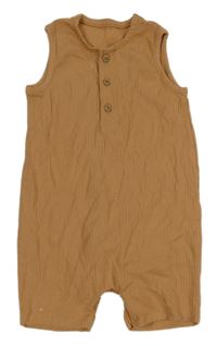 Hnedý rebrovaný bavlnený kraťasový overal s gombíkmi George