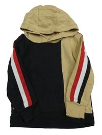 Čierno-hnedá mikina s pruhy na rukávech a kapucňou Next