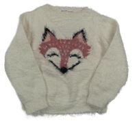 Smotanový chlpatý sveter s líškou Minoti