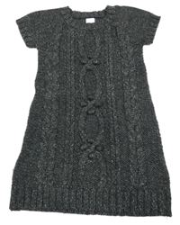 Tmavosivé trblietavé vlnené šaty s bambulemi C&A