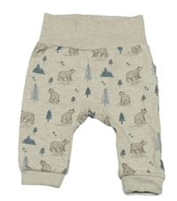 Béžové melírované tepláky s medveďmi a stromky C&A