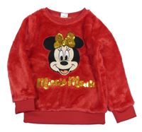 Červená chlpatá mikina s Minnie s flitrami Disney