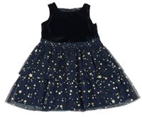 Tmavomodré sametovo/tylové šaty s hviezdami George