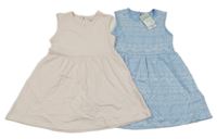 Nové - 2x bavlněné šaty - světlemodré vzorované + světlerůžové Primark