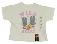 Nové - Smetanové tričko s kovbojskými boty Dunnes