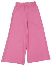 Neónově ružové rebrované ľahké culottes nohavice Page One Young