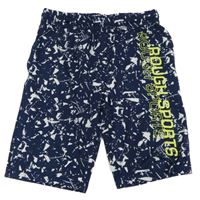 Tmavomodré vzorované športové kraťasy s nápisom Ergeenomixx