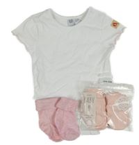 6set - Bílé body + růžové melírované ponožky + 4x růžové rukavičky
