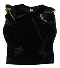 Čierne zamatové tričko s volánikmi shein