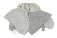 Nové - 4set - 2x bílo-šedá čepice + 2x bílo-šedé bavlněné rukavice Primark