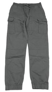 Tmavosivé plátenné cuff nohavice s úpletovým pasom H&M