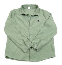 Zelená lehká manšestrová košile s výšivkou Shein