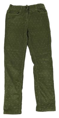 Khaki puntíkaté skinny manšestráky Vertbaudet