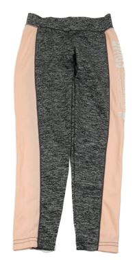 Čierne melírované športové legíny s lososovým pruhom