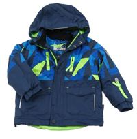 Tmavomodro-zelená šusťáková funkční lyžařská bunda s kapucí C&A