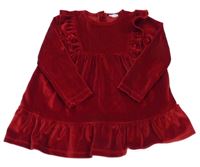 Rubínové sametové šaty s volánky F&F