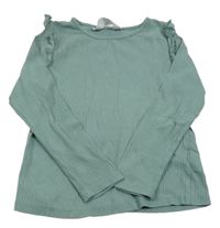 Zelené rebrované tričko s volánikmi H&M