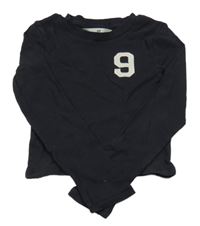 Tmavomodré rebrované crop tričko s číslom H&M