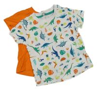 Nové - 2x tričko - bílé s dinosaury + oranžové Matalan