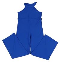 Zafírový rebrovaný nohavicový overal shein