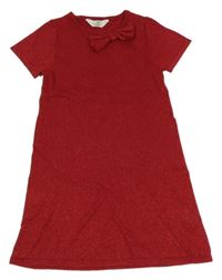 Červené trblietavé pletené šaty s mašlou H&M