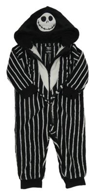Čierno-biela pruhovaná plyšová kombinéza s kapucí - Jack Skellington Primark