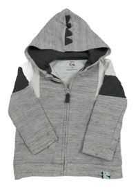 Šedo-bílo-antracitová melírovaná propínací mikina s kapucí a ostny C&A