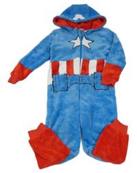 Modro-červeno-bílá plyšová kombinéza s kapucí - Kapitán Amerika Marvel