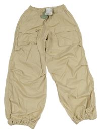 Nové - Béžové plátěné cargo cuff kalhoty H&M