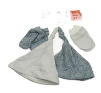 Nové - 4set - 2x Čepice - šedá + modrá + 2x rukavice - šeo-bílé pruhované + modré George