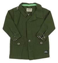 Tmavozelená plátenná košeľová bunda s nápismi