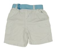Biele plátenné cargo kraťasy s opaskom