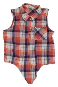 Bielo-modro-červený kockovaný blúzková ý crop top H&M