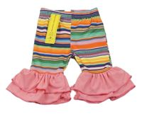 Nové - Ružovo-farebné pruhované legíny s volánikmi Shein