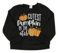 Čierna mikina s nápismi a dýněmi Shein