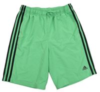 Zeleno-černé plážové kraťasy s pruhy a logem Adidas