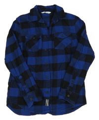 Tmavomodro-čierna kockovaná flanelová košeľa H&M
