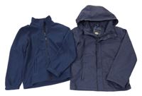 2set - Tmavomodrá šusťáková funkční bunda s kapucí + tmavomodrá fleecová mikina Mountain Warehouse