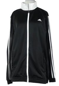 Pánská černo-bílá sportovní funkční propínací mikina s pruhy Adidas 