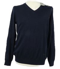 Nové - Pánsky tmavomodrý vlnený sveter M&S